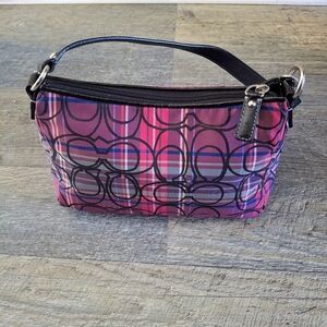 Coach Signature Tartan Check Mini Pouch Handbag Y2K Preppy Hot Pink Coach